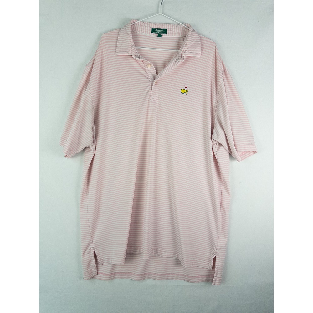 Masters x Peter Millar Striped Golf Polo Shirt Mens XL Pink White Augusta